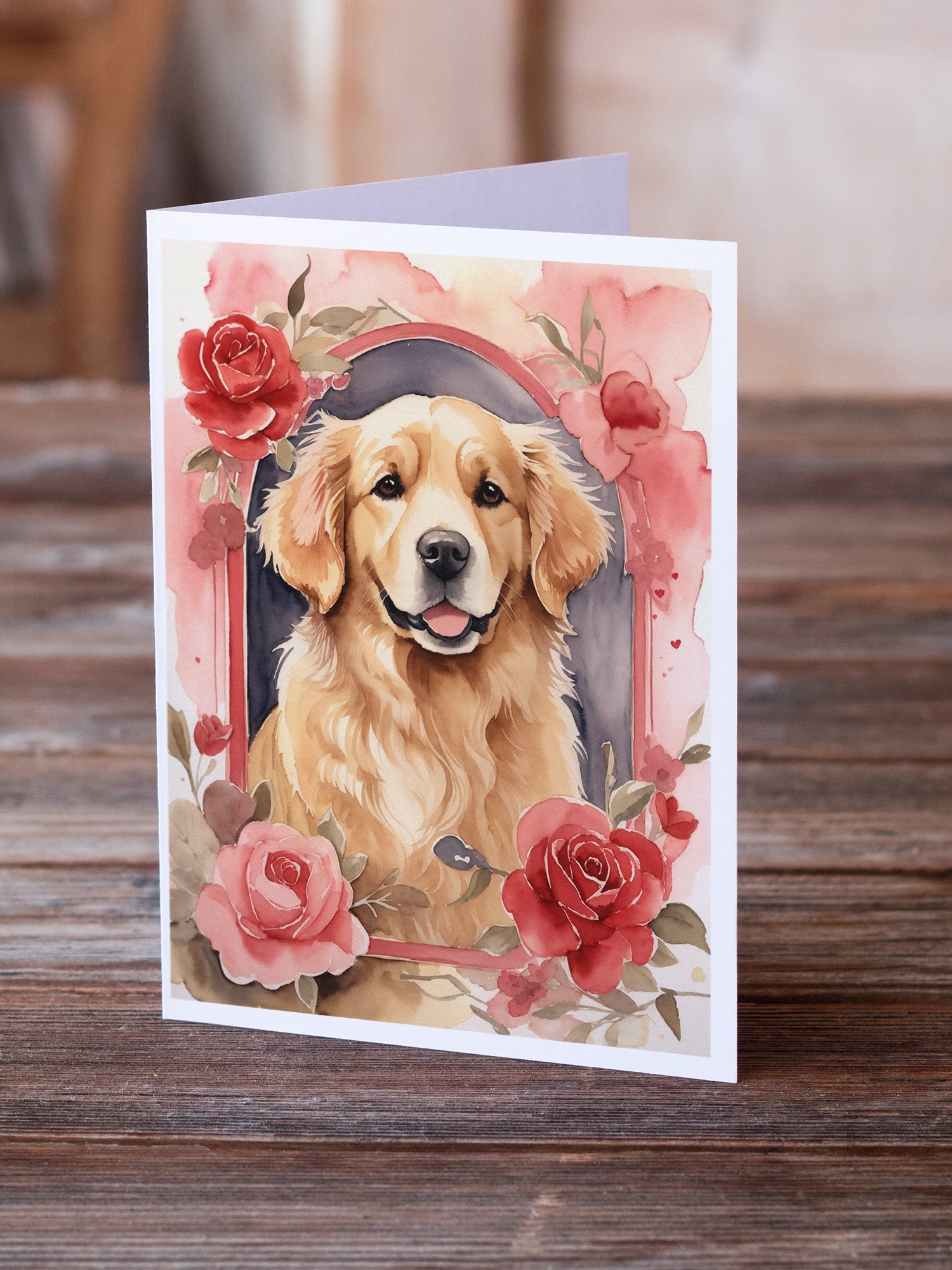 Buy this Golden Retriever Valentine Roses Greeting Cards Pack of 8