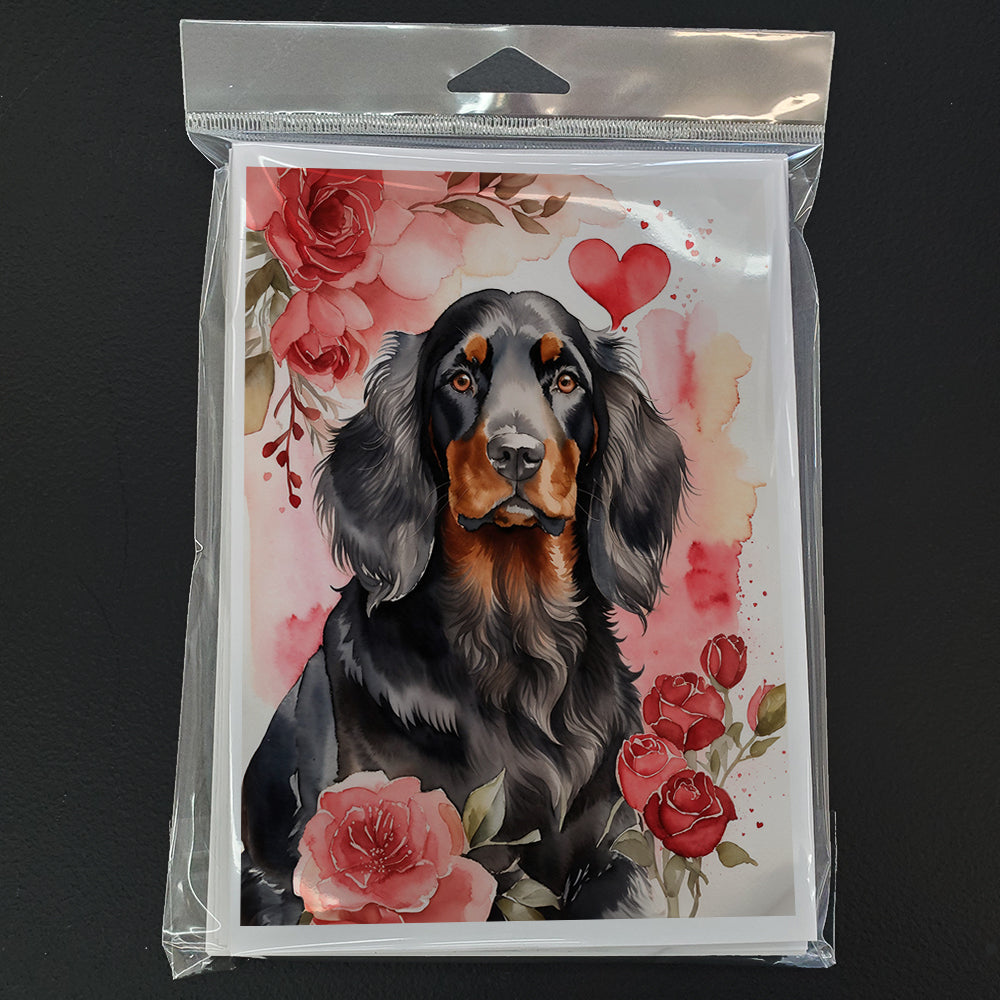 Gordon Setter Valentine Roses Greeting Cards Pack of 8