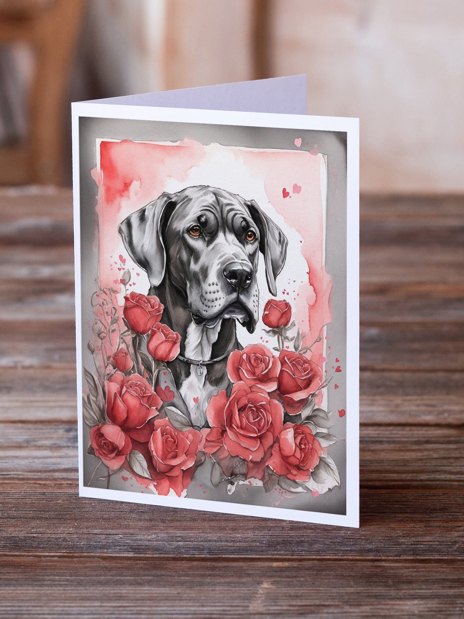 Great Dane Valentine Roses Greeting Cards Pack of 8