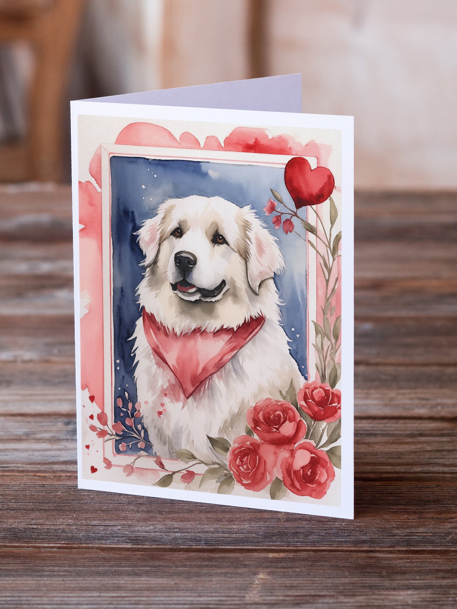 Great Pyrenees Valentine Roses Greeting Cards Pack of 8