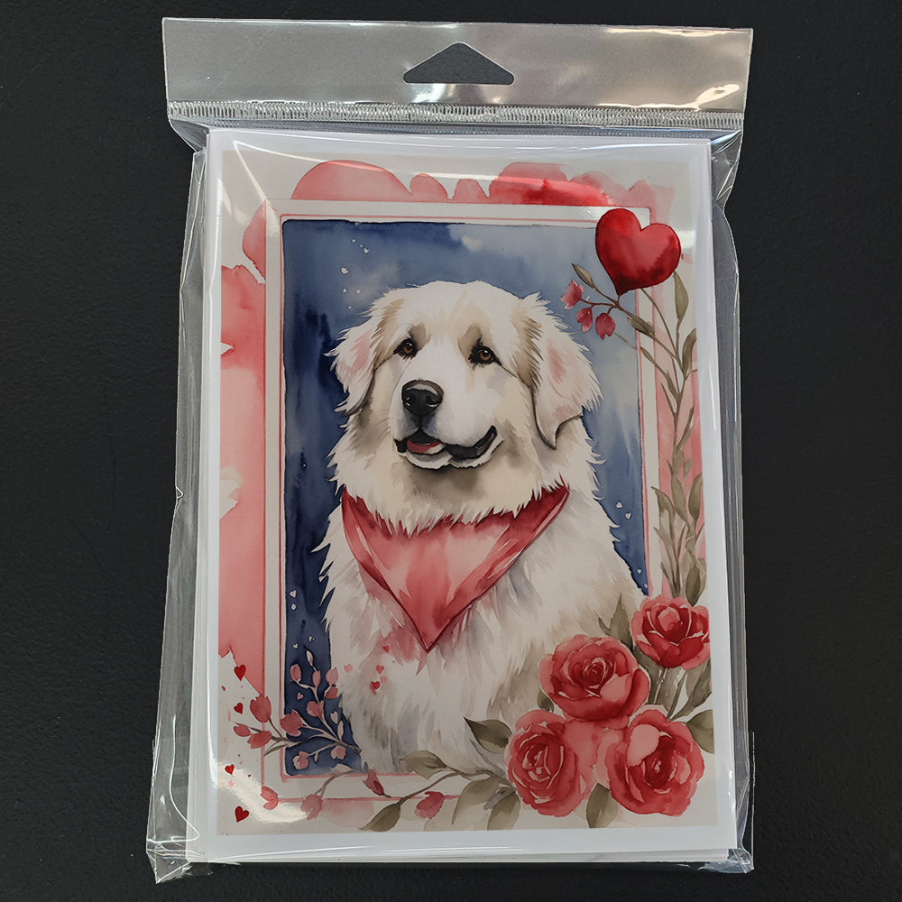 Great Pyrenees Valentine Roses Greeting Cards Pack of 8