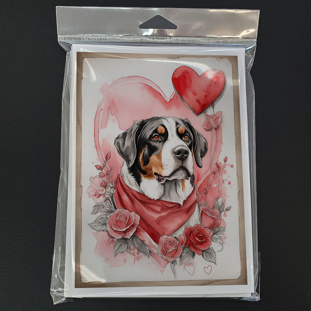Greater Swiss Mountain Dog Valentine Roses Greeting Cards Pack of 8