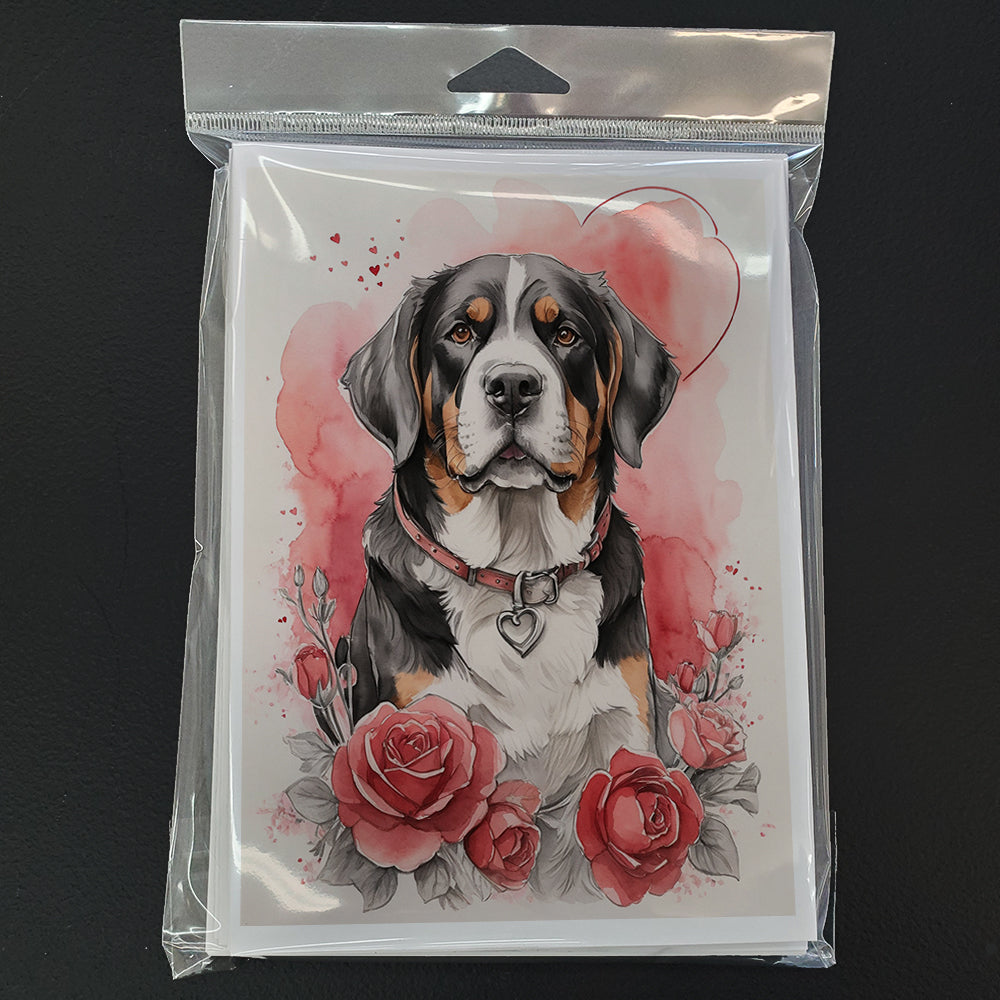 Greater Swiss Mountain Dog Valentine Roses Greeting Cards Pack of 8