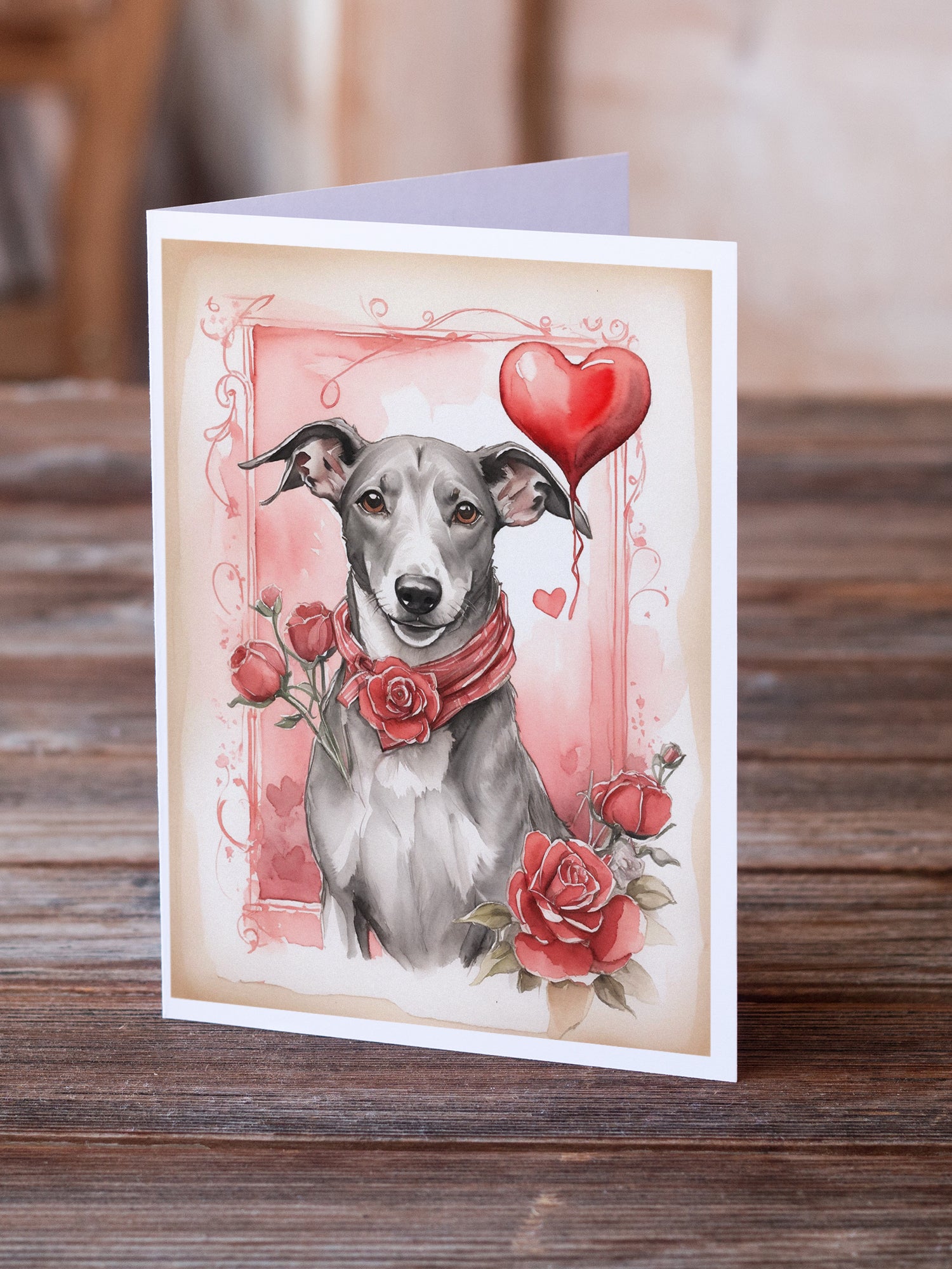 Greyhound Valentine Roses Greeting Cards Pack of 8