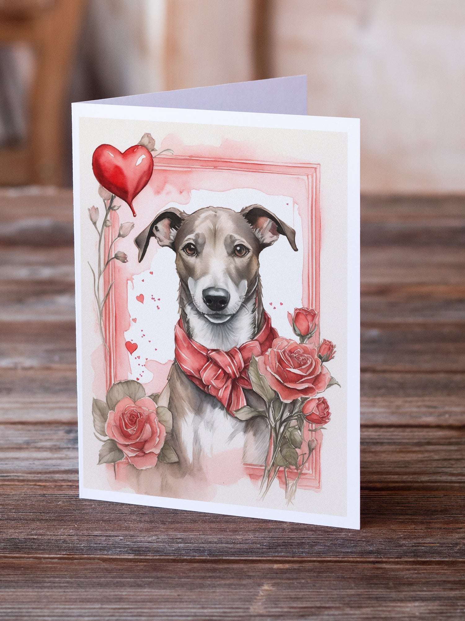 Buy this Greyhound Valentine Roses Greeting Cards Pack of 8