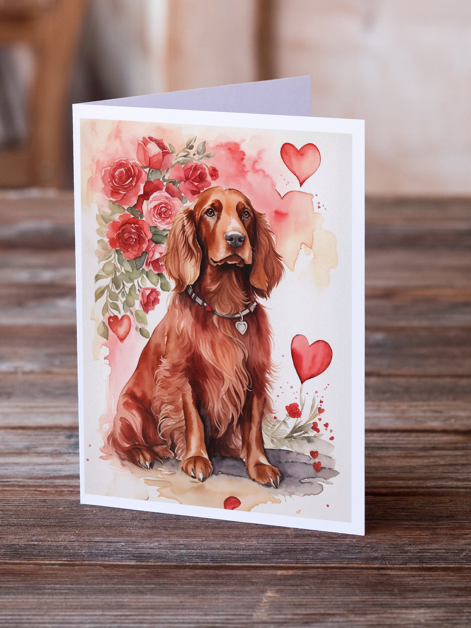 Irish Setter Valentine Roses Greeting Cards Pack of 8