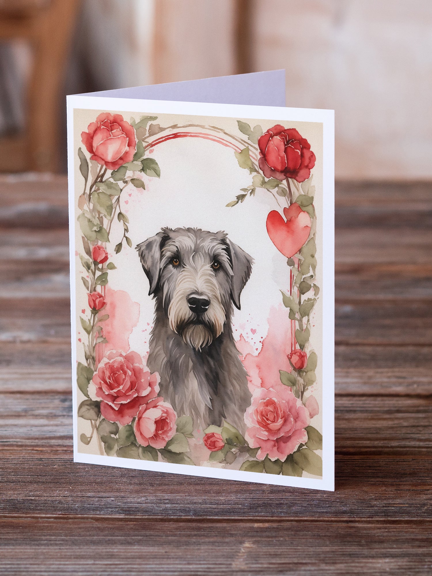 Irish Wolfhound Valentine Roses Greeting Cards Pack of 8