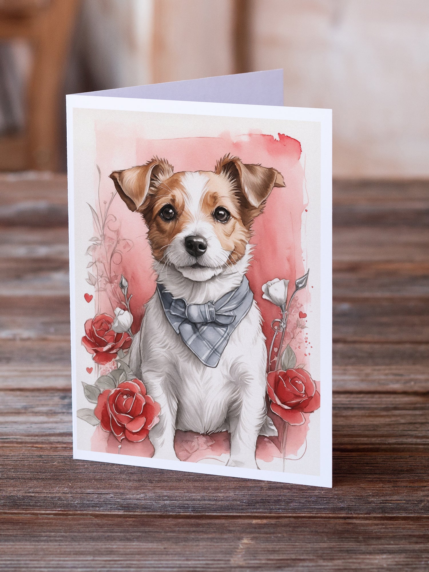 Jack Russell Terrier Valentine Roses Greeting Cards Pack of 8