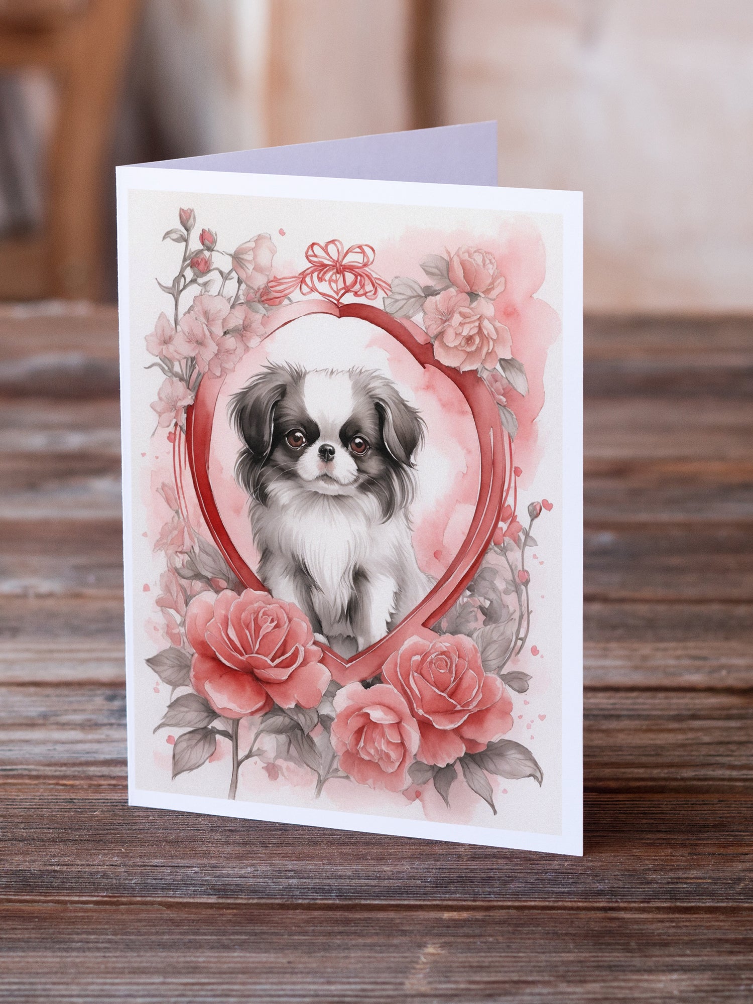 Buy this Japanese Chin Valentine Roses Greeting Cards Pack of 8