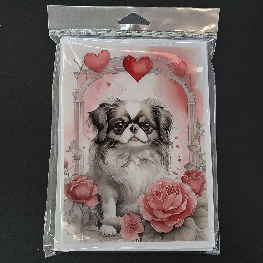 Japanese Chin Valentine Roses Greeting Cards Pack of 8