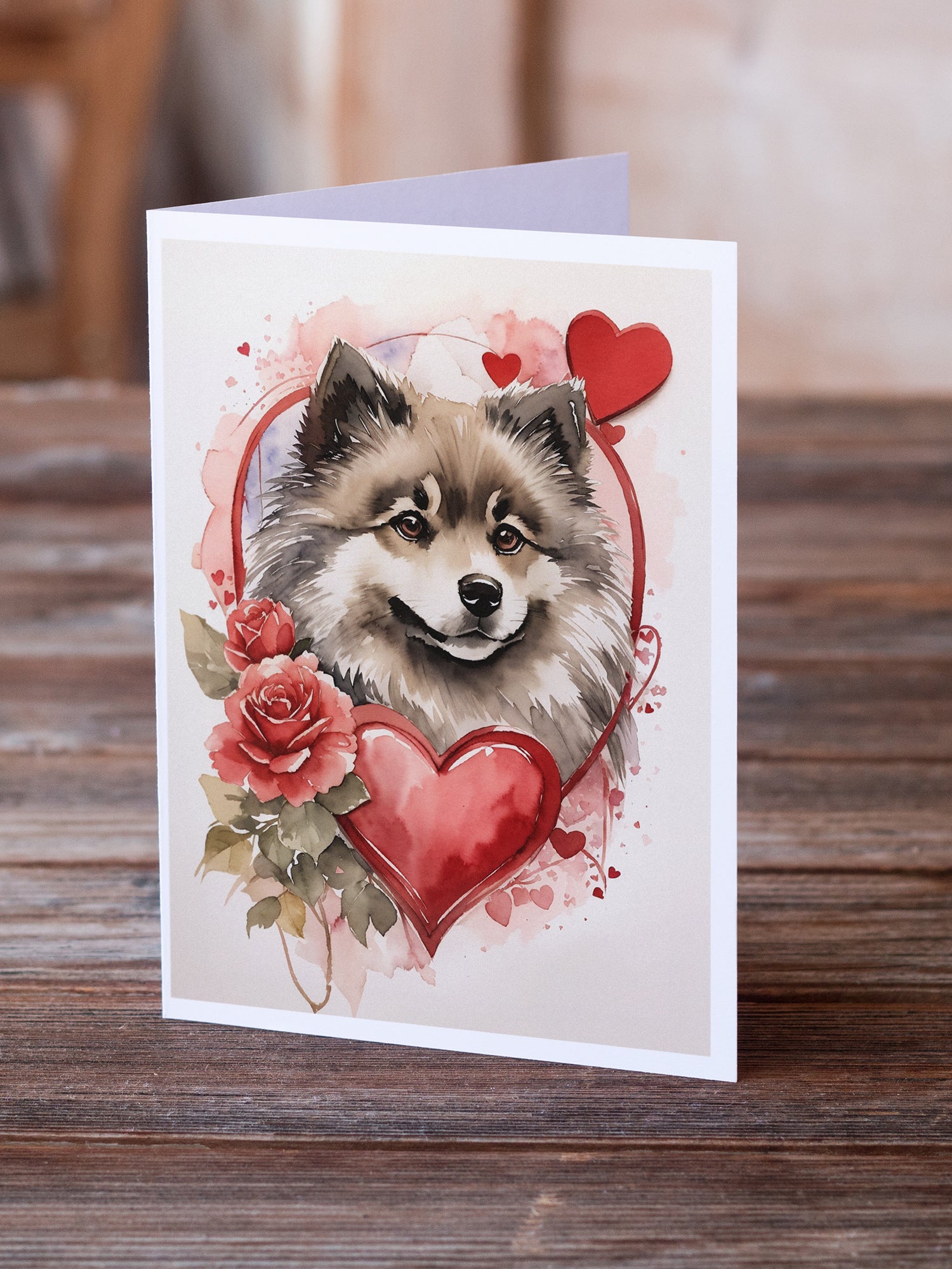 Keeshond Valentine Roses Greeting Cards Pack of 8