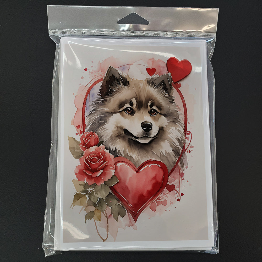 Keeshond Valentine Roses Greeting Cards Pack of 8