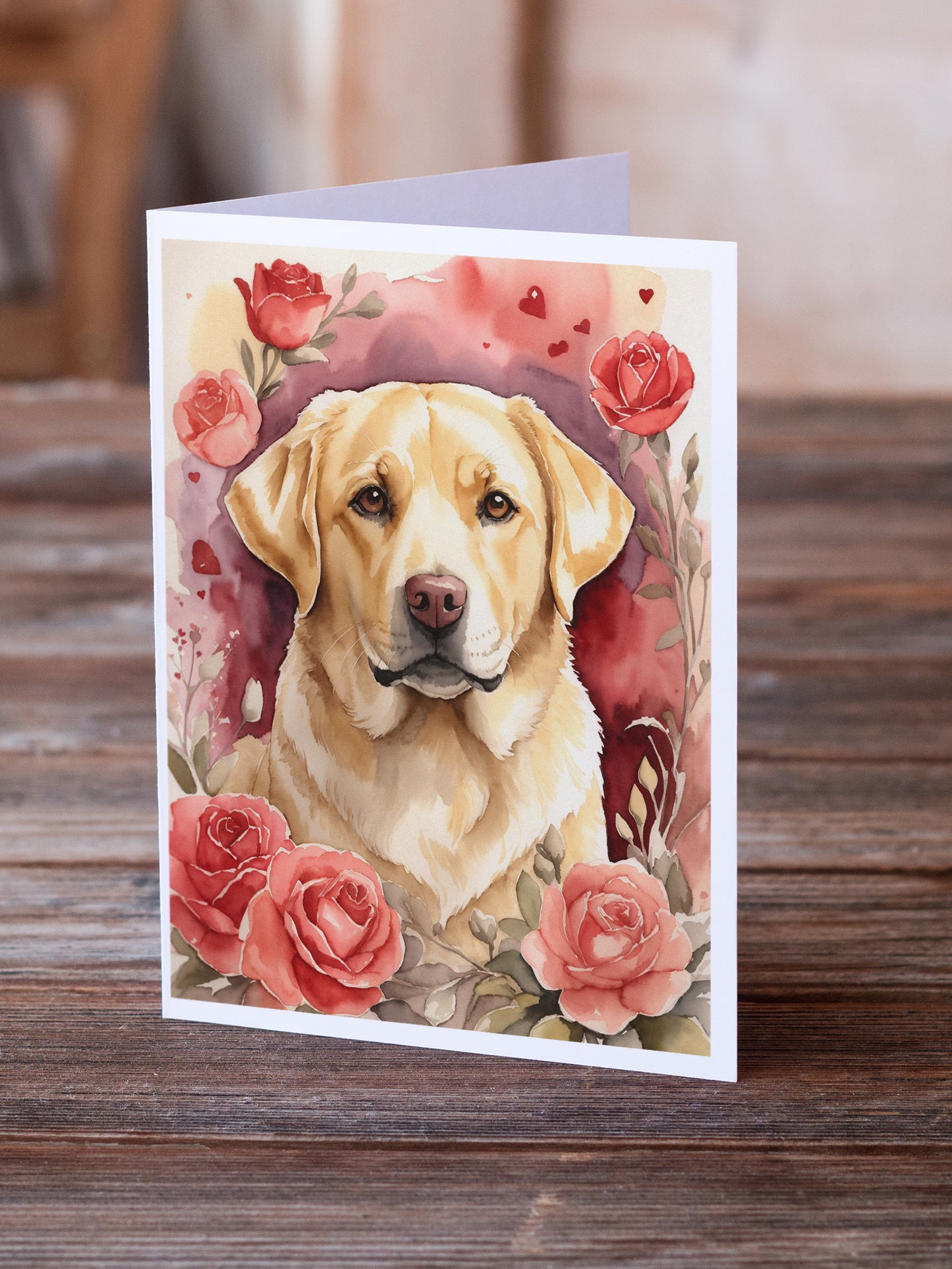 Buy this Yellow Labrador Retriever Valentine Roses Greeting Cards Pack of 8