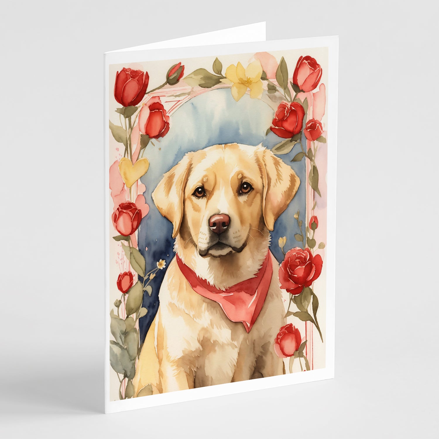 Buy this Yellow Labrador Retriever Valentine Roses Greeting Cards Pack of 8