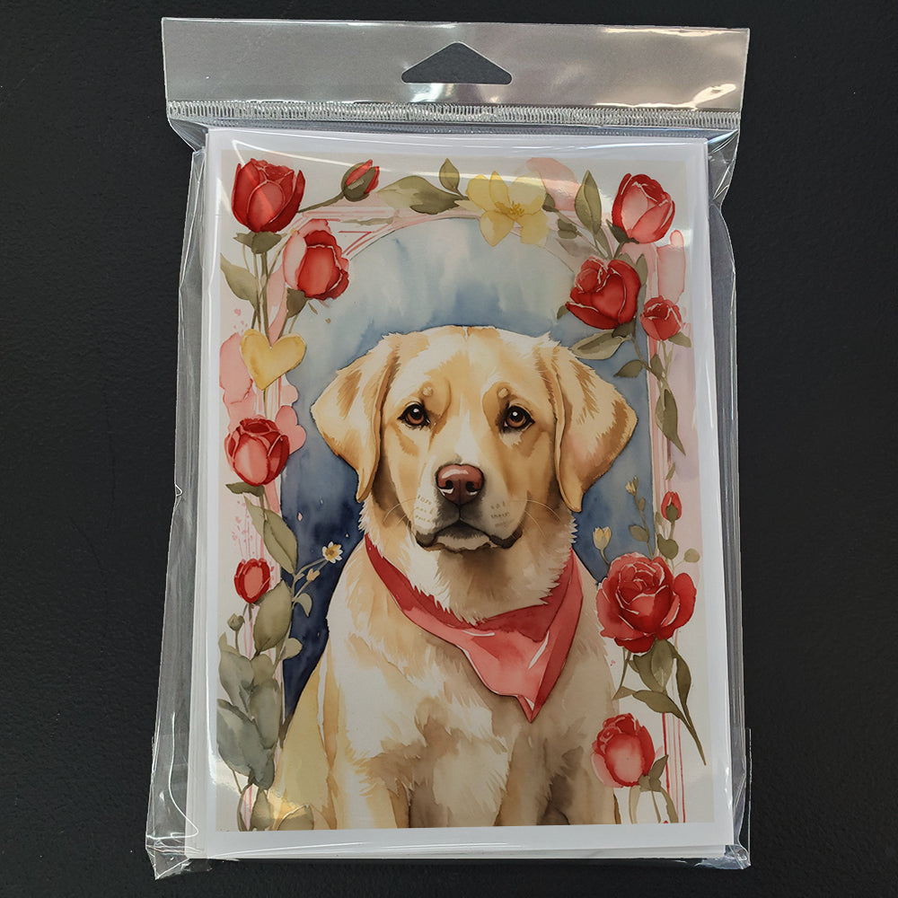 Yellow Labrador Retriever Valentine Roses Greeting Cards Pack of 8