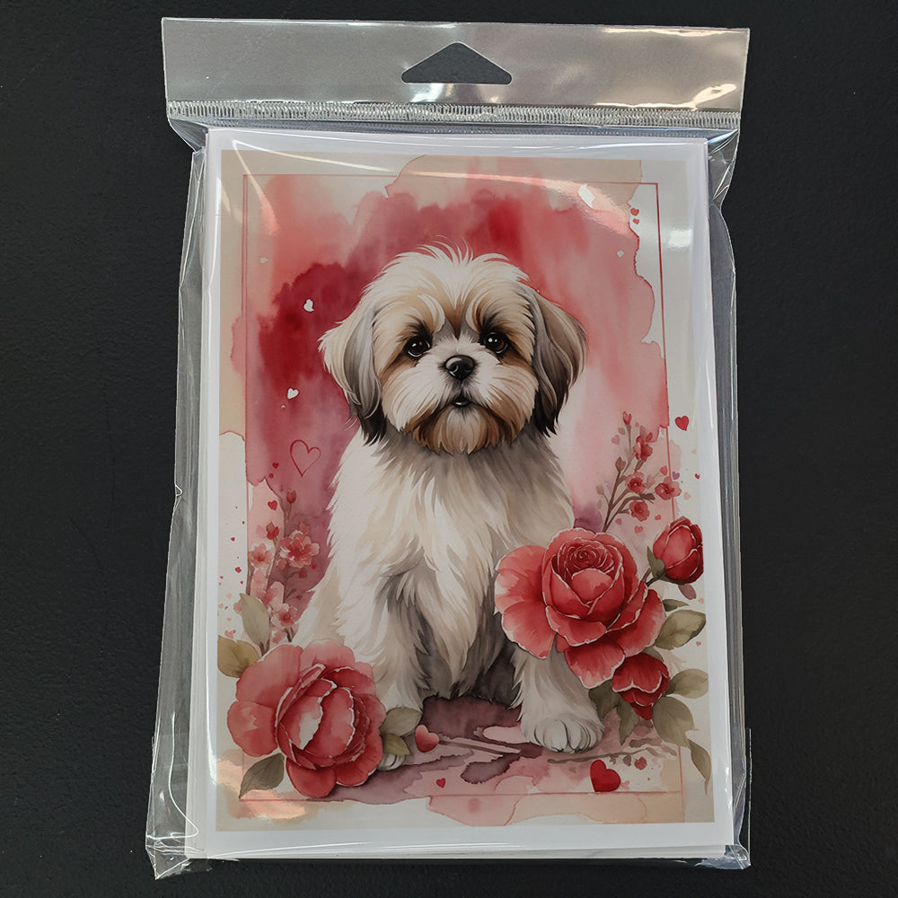 Lhasa Apso Valentine Roses Greeting Cards Pack of 8