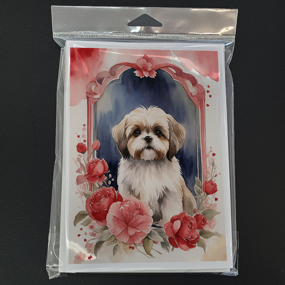Lhasa Apso Valentine Roses Greeting Cards Pack of 8