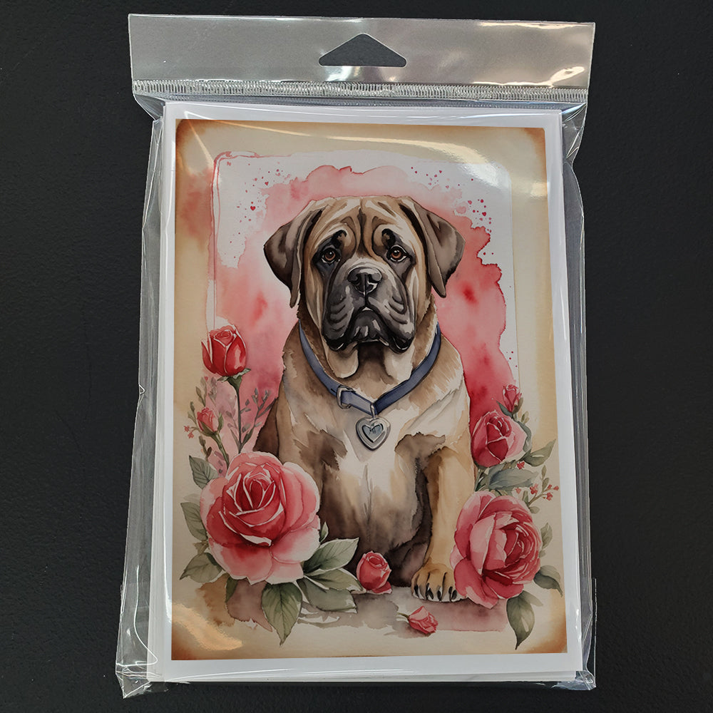 Mastiff Valentine Roses Greeting Cards Pack of 8