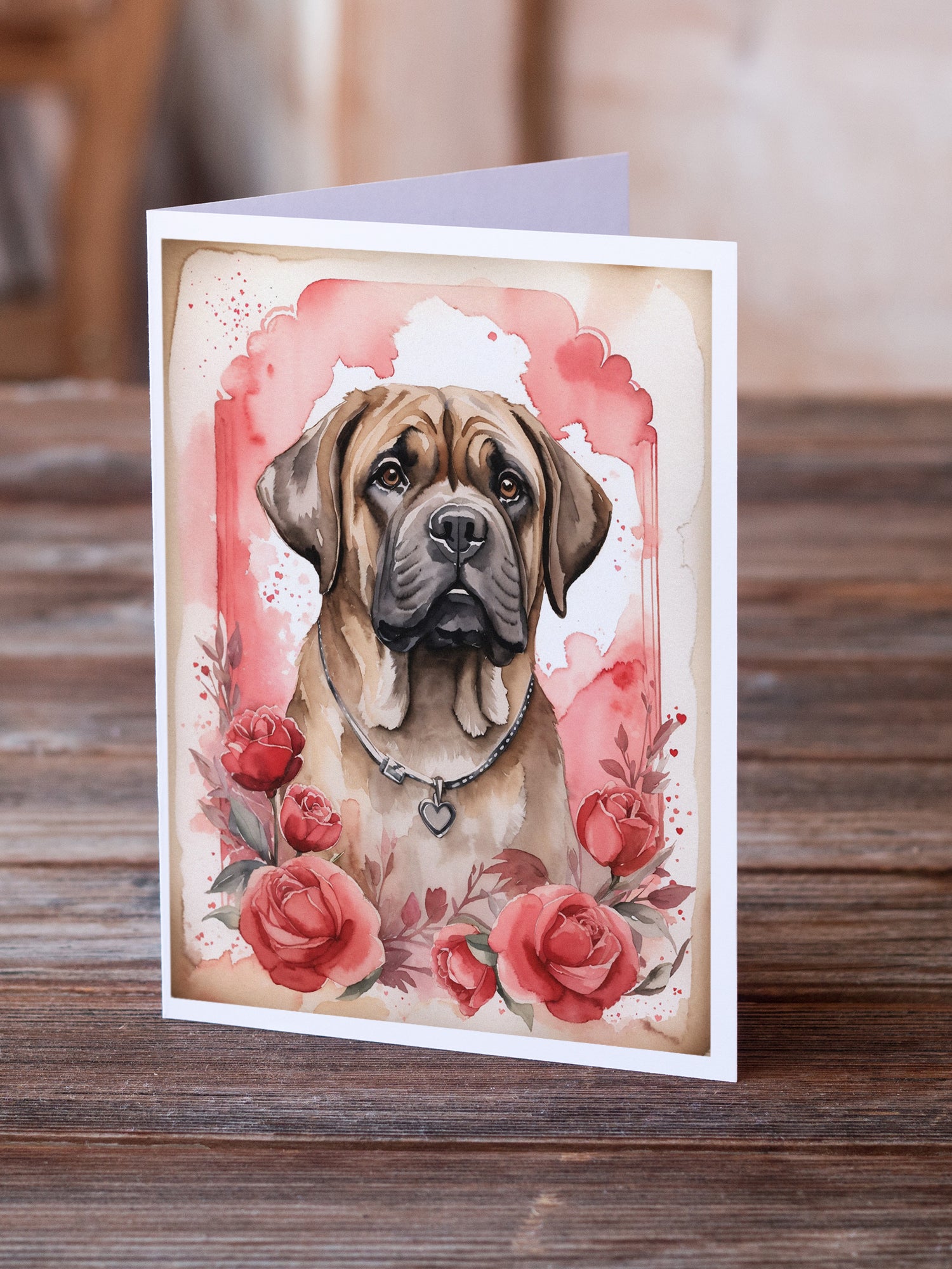 Mastiff Valentine Roses Greeting Cards Pack of 8