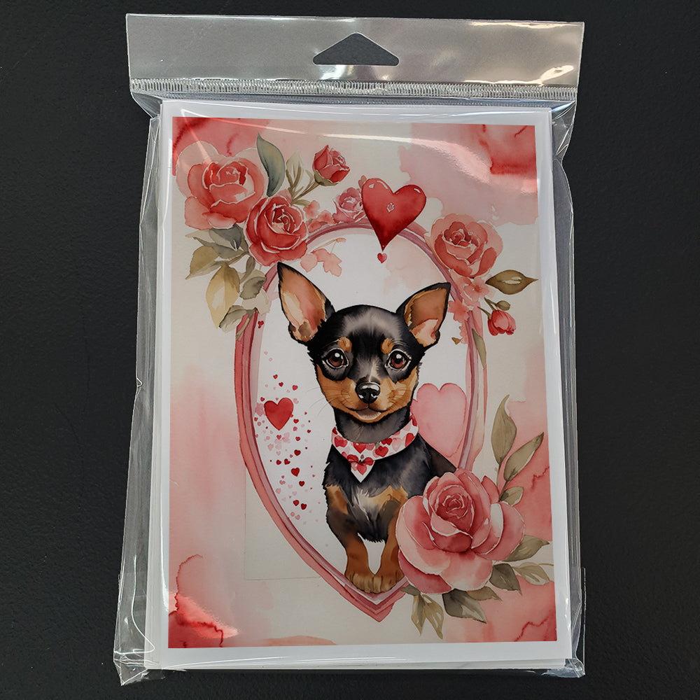 Miniature Pinscher Valentine Roses Greeting Cards Pack of 8