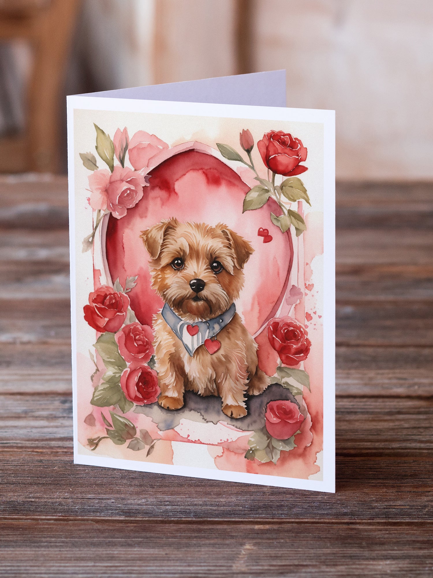 Norfolk Terrier Valentine Roses Greeting Cards Pack of 8
