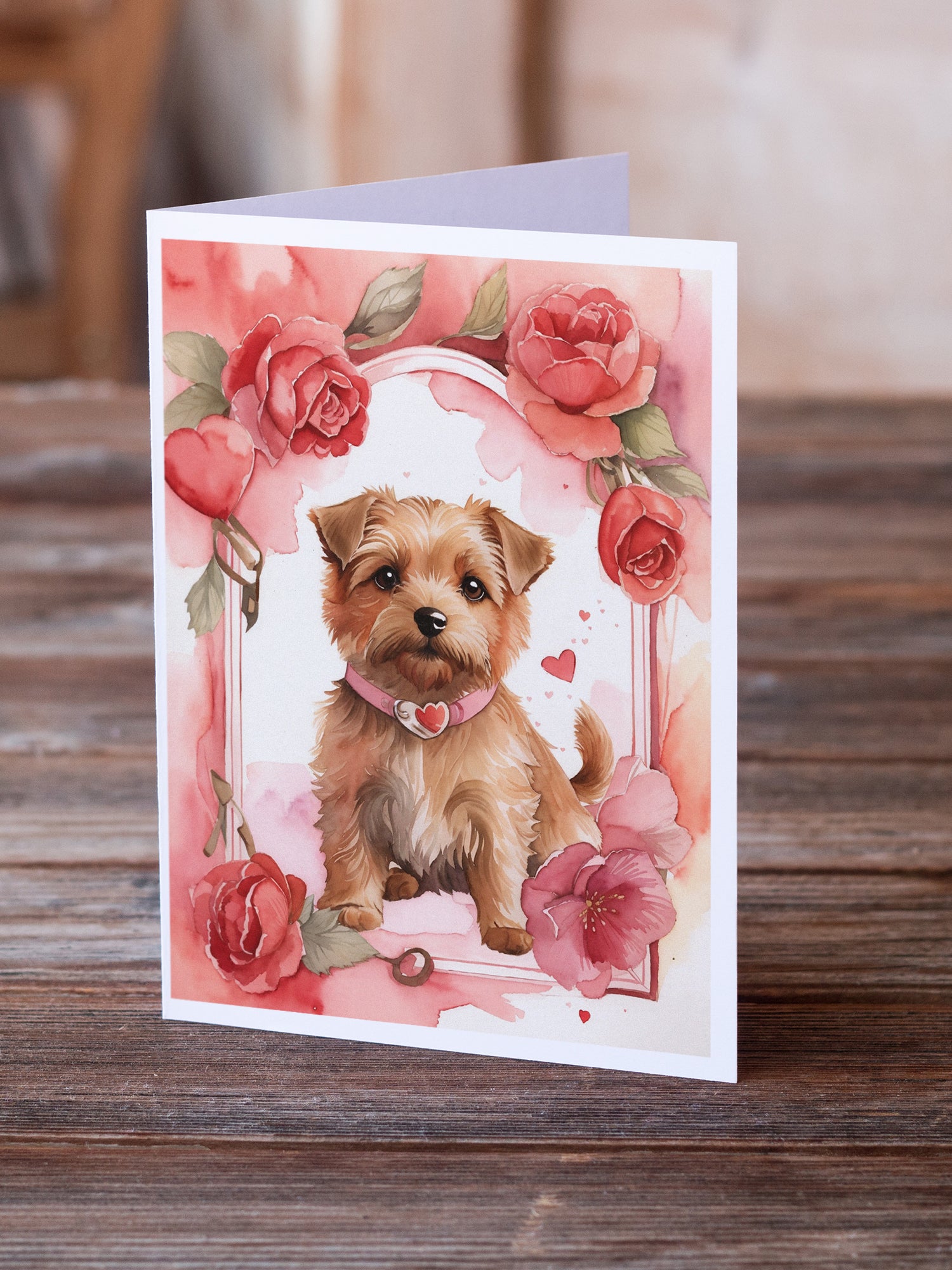 Norfolk Terrier Valentine Roses Greeting Cards Pack of 8