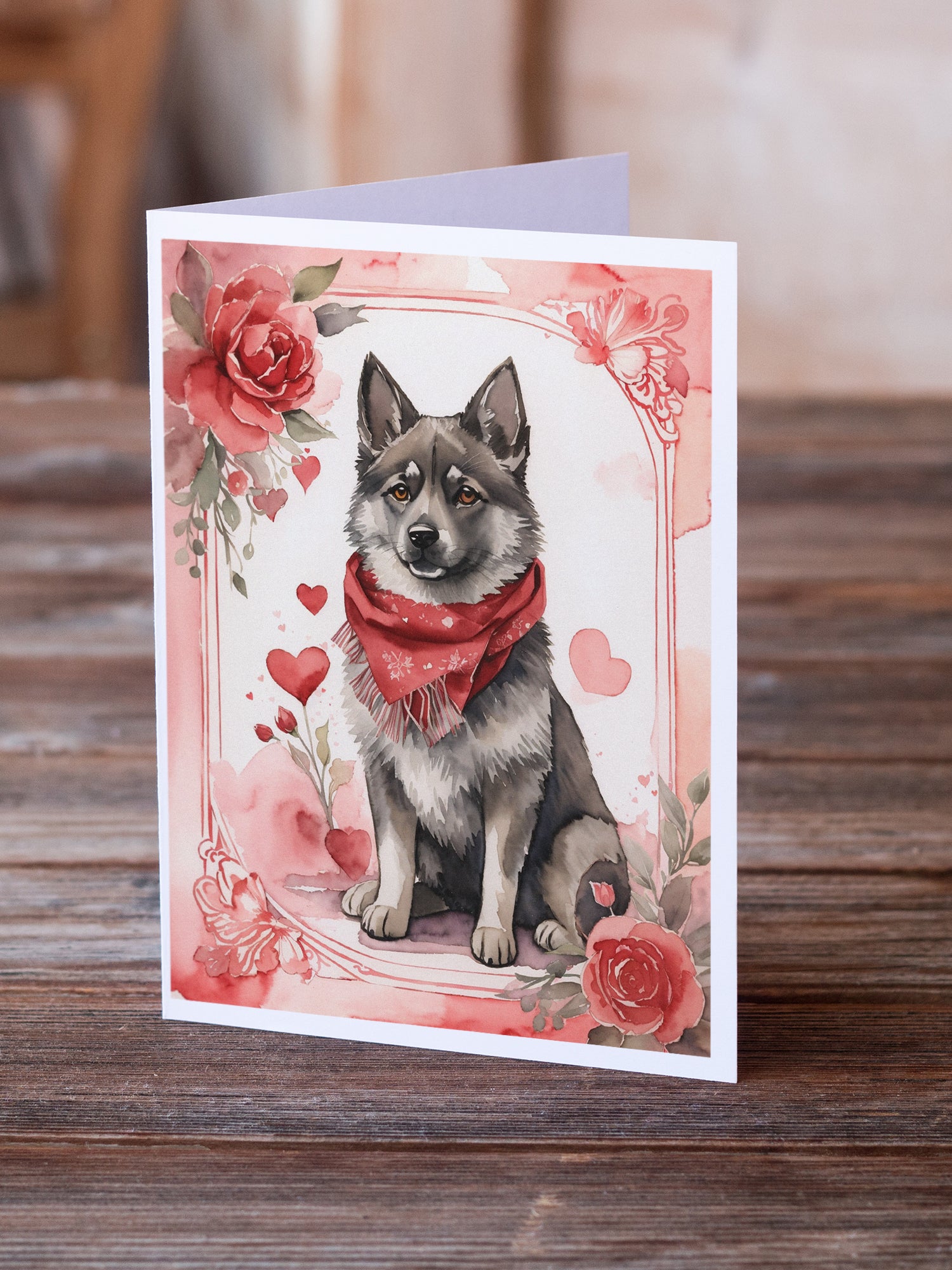 Buy this Norwegian Elkhound Valentine Roses Greeting Cards Pack of 8