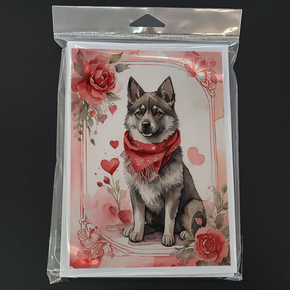 Norwegian Elkhound Valentine Roses Greeting Cards Pack of 8