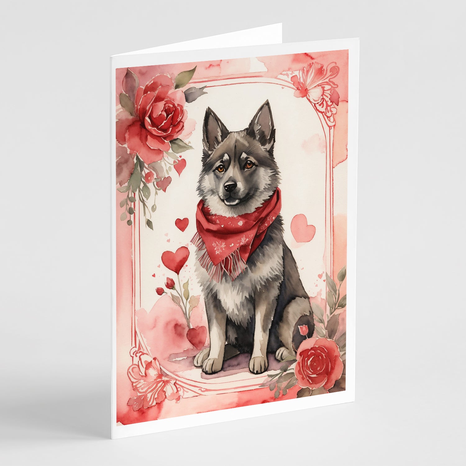 Buy this Norwegian Elkhound Valentine Roses Greeting Cards Pack of 8