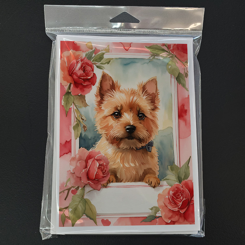 Norwich Terrier Valentine Roses Greeting Cards Pack of 8
