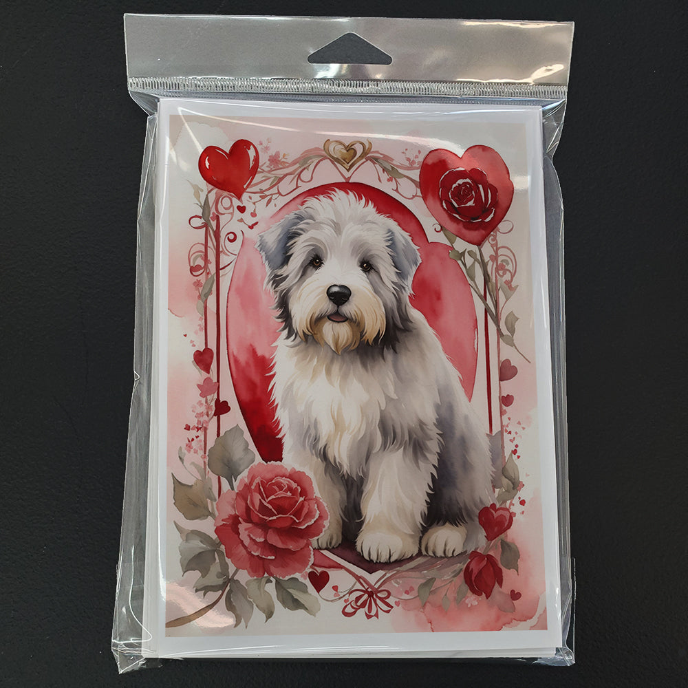 Old English Sheepdog Valentine Roses Greeting Cards Pack of 8