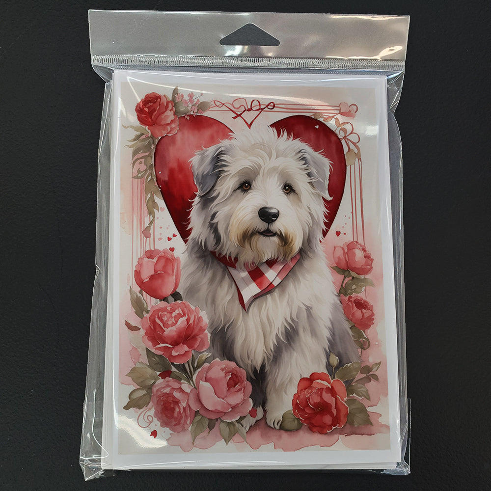 Old English Sheepdog Valentine Roses Greeting Cards Pack of 8