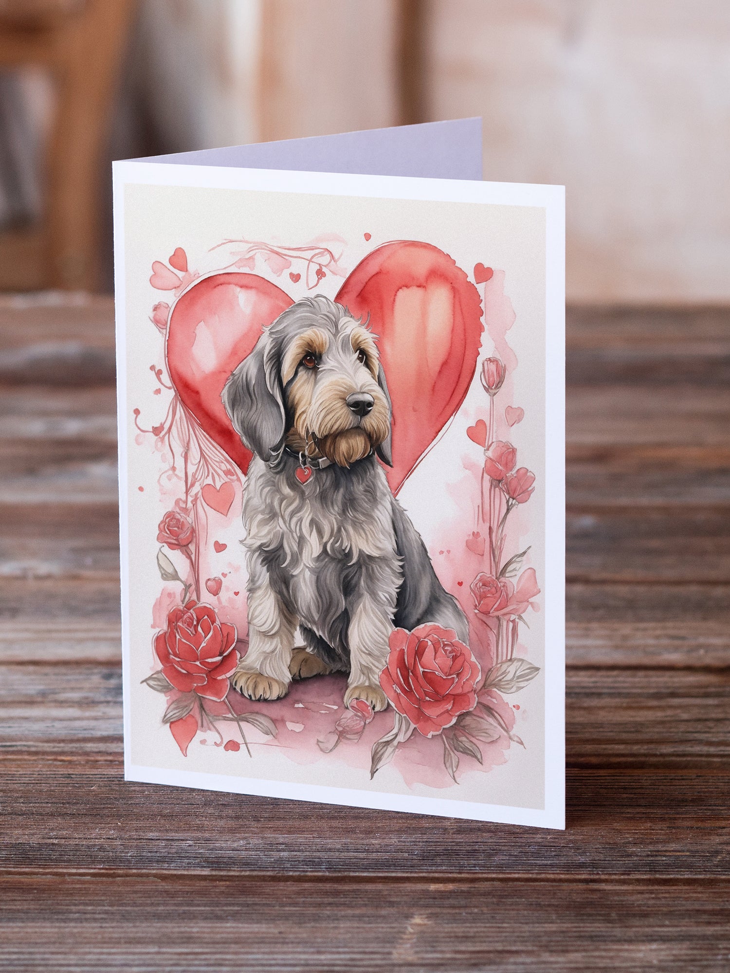Otterhound Valentine Roses Greeting Cards Pack of 8