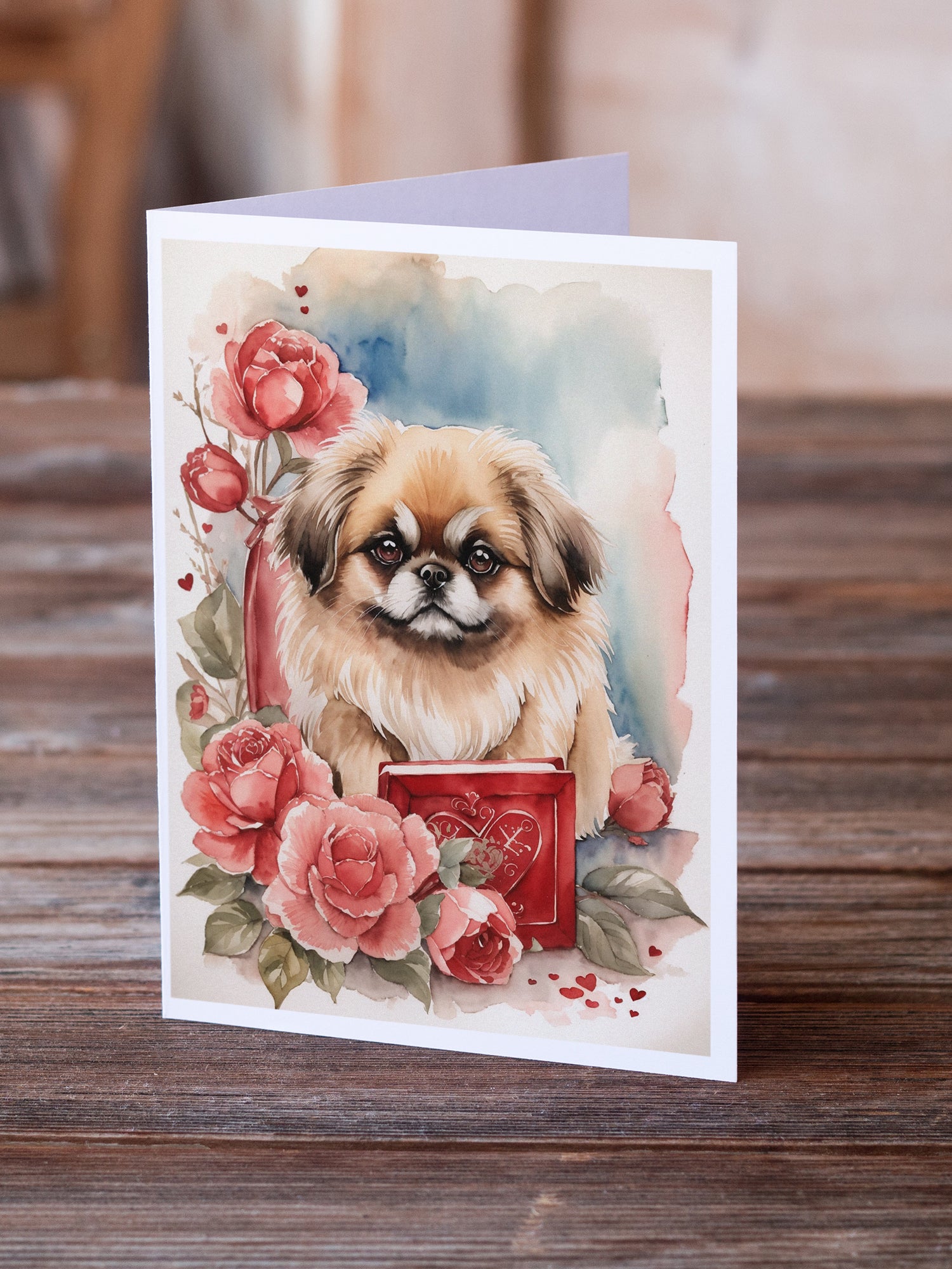 Buy this Pekingese Valentine Roses Greeting Cards Pack of 8