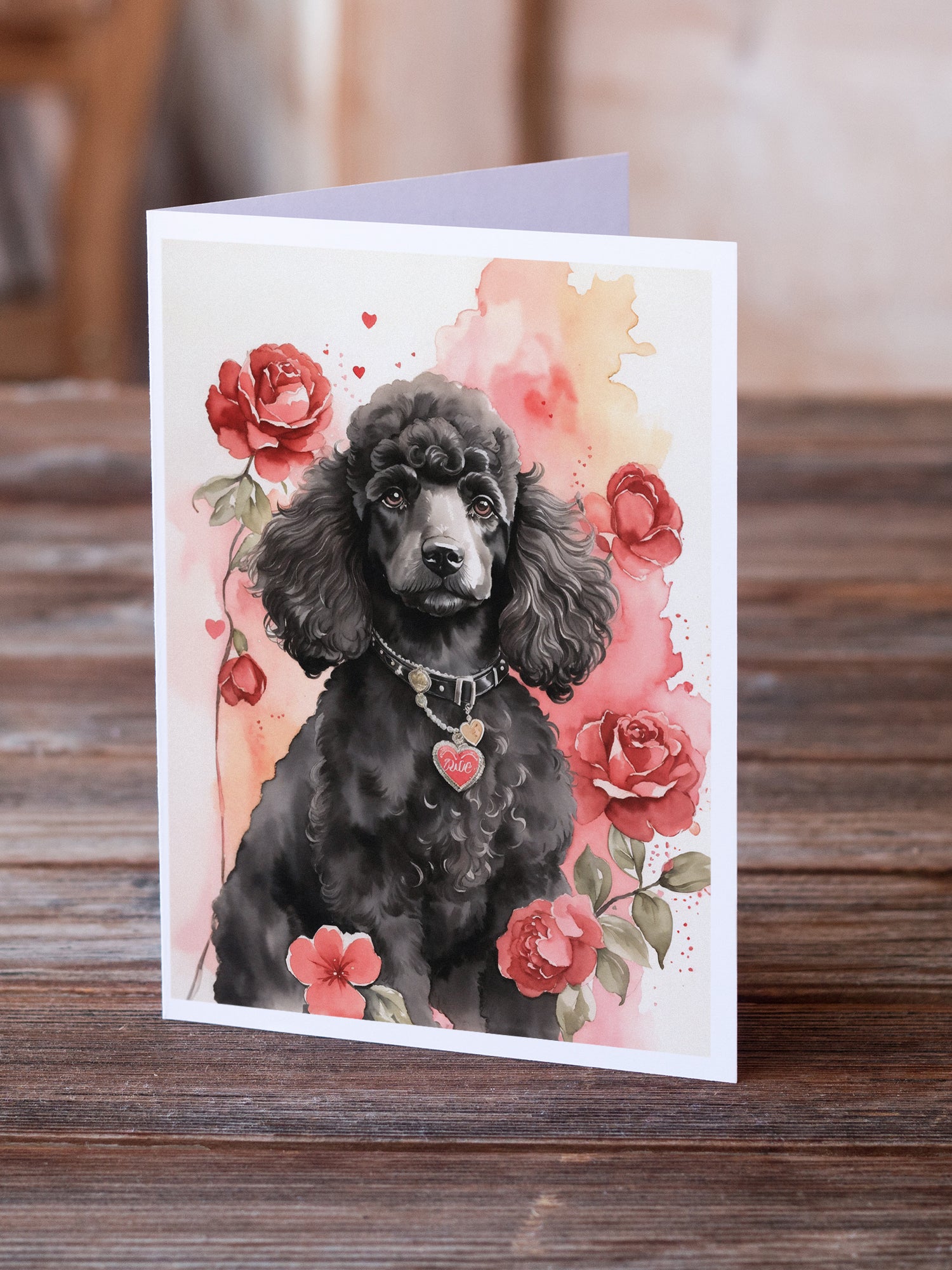 Poodle Valentine Roses Greeting Cards Pack of 8