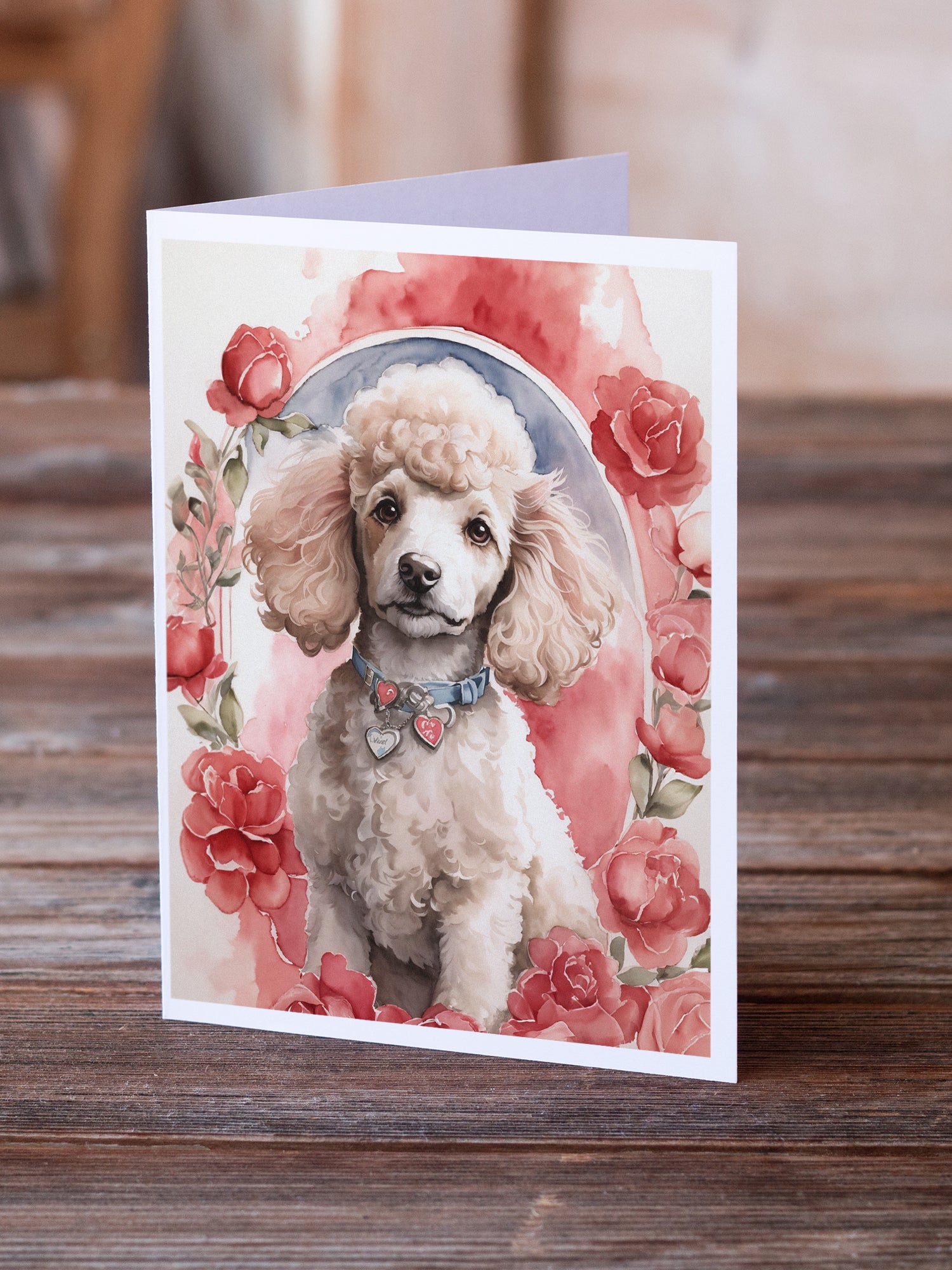 Poodle Valentine Roses Greeting Cards Pack of 8
