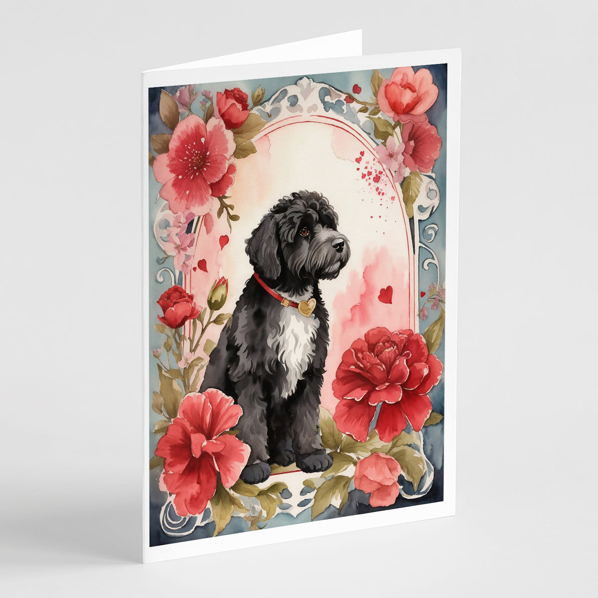 Buy this Portuguese Water Dog Valentine Roses Greeting Cards Pack of 8
