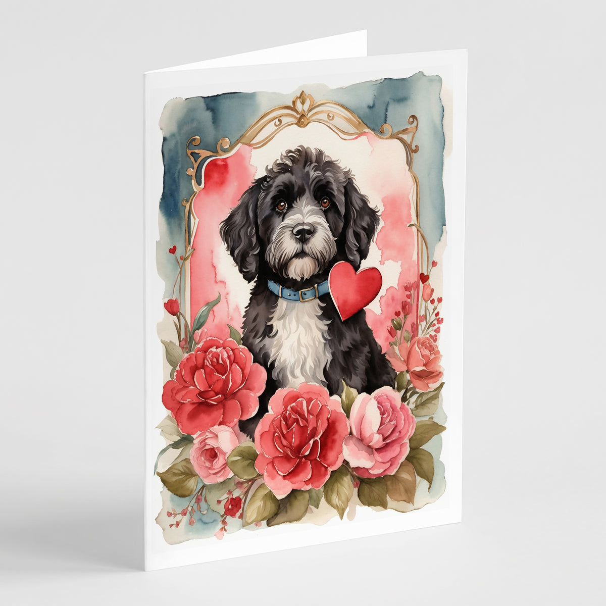 Buy this Portuguese Water Dog Valentine Roses Greeting Cards Pack of 8