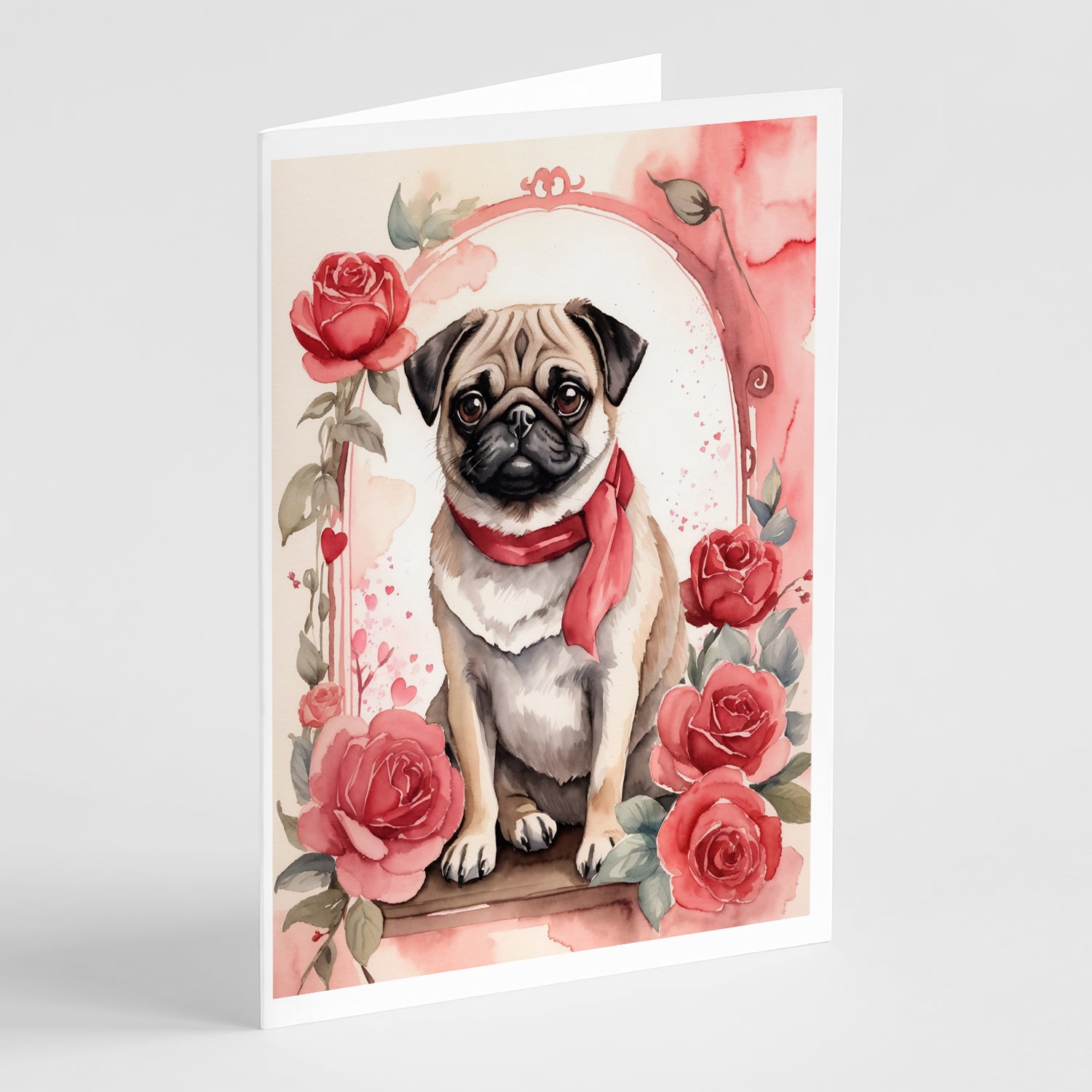Buy this Pug Valentine Roses Greeting Cards Pack of 8