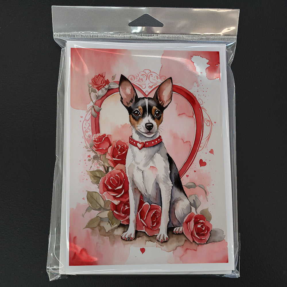 Rat Terrier Valentine Roses Greeting Cards Pack of 8