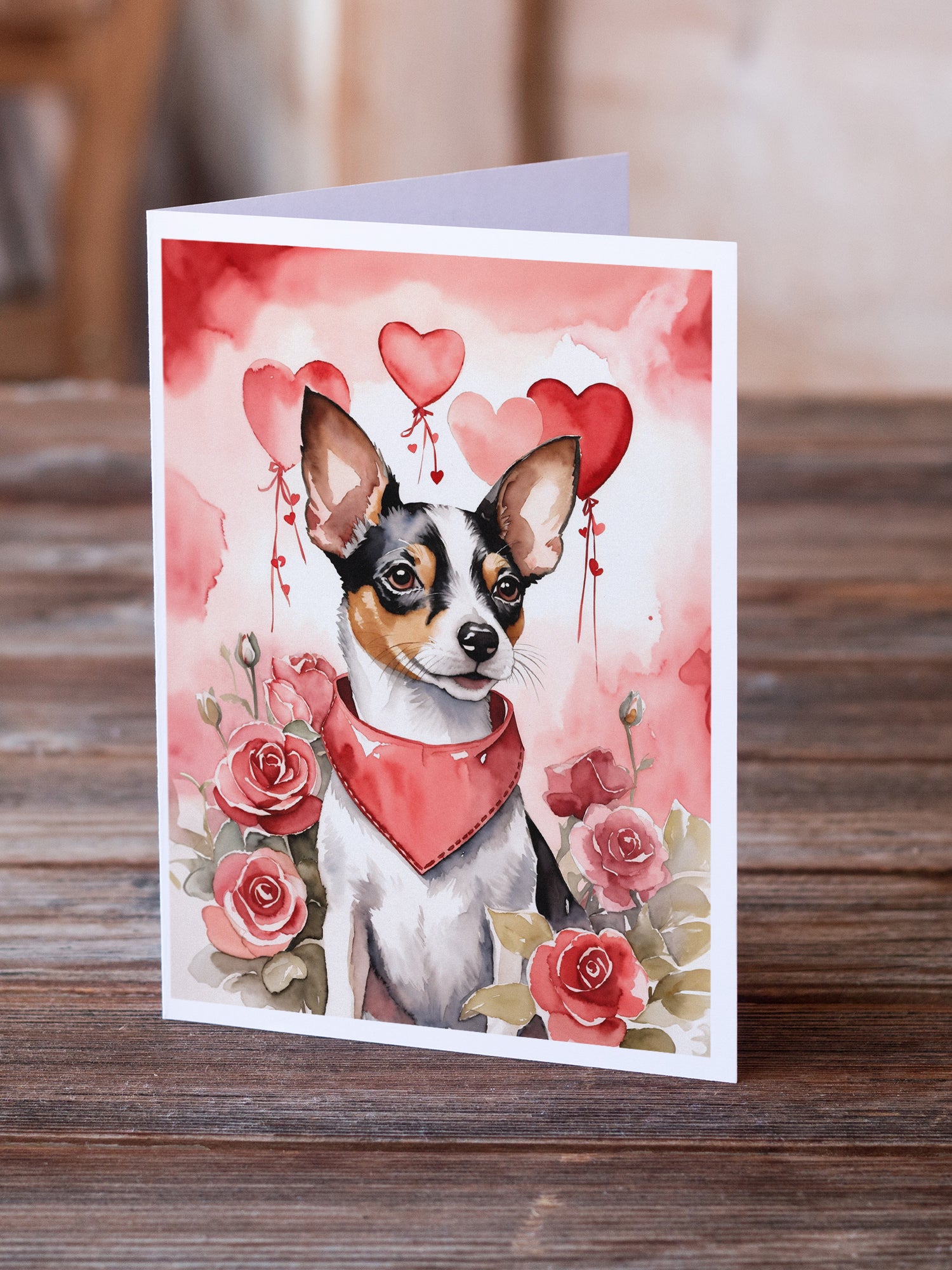 Rat Terrier Valentine Roses Greeting Cards Pack of 8