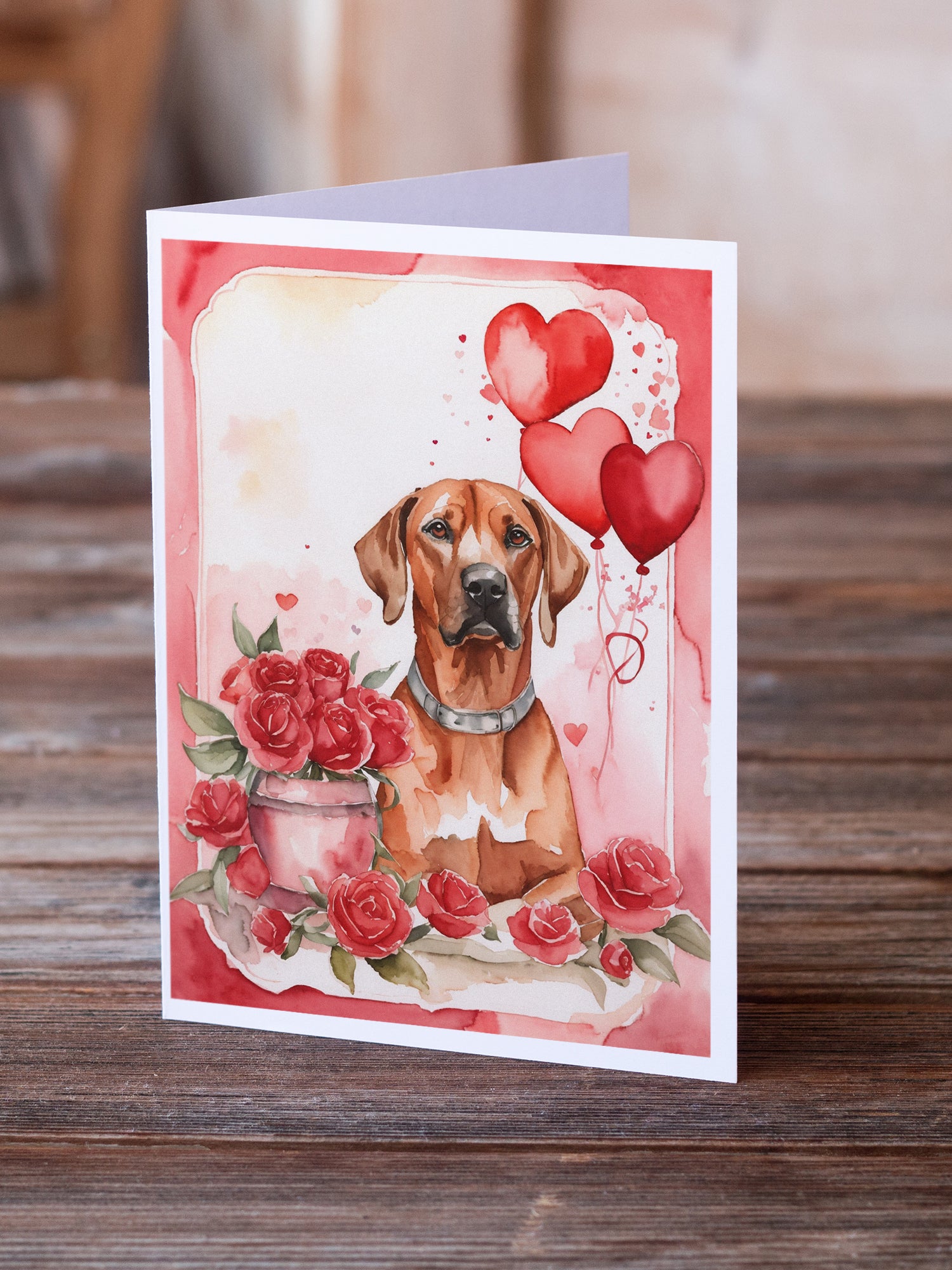 Buy this Rhodesian Ridgeback Valentine Roses Greeting Cards Pack of 8
