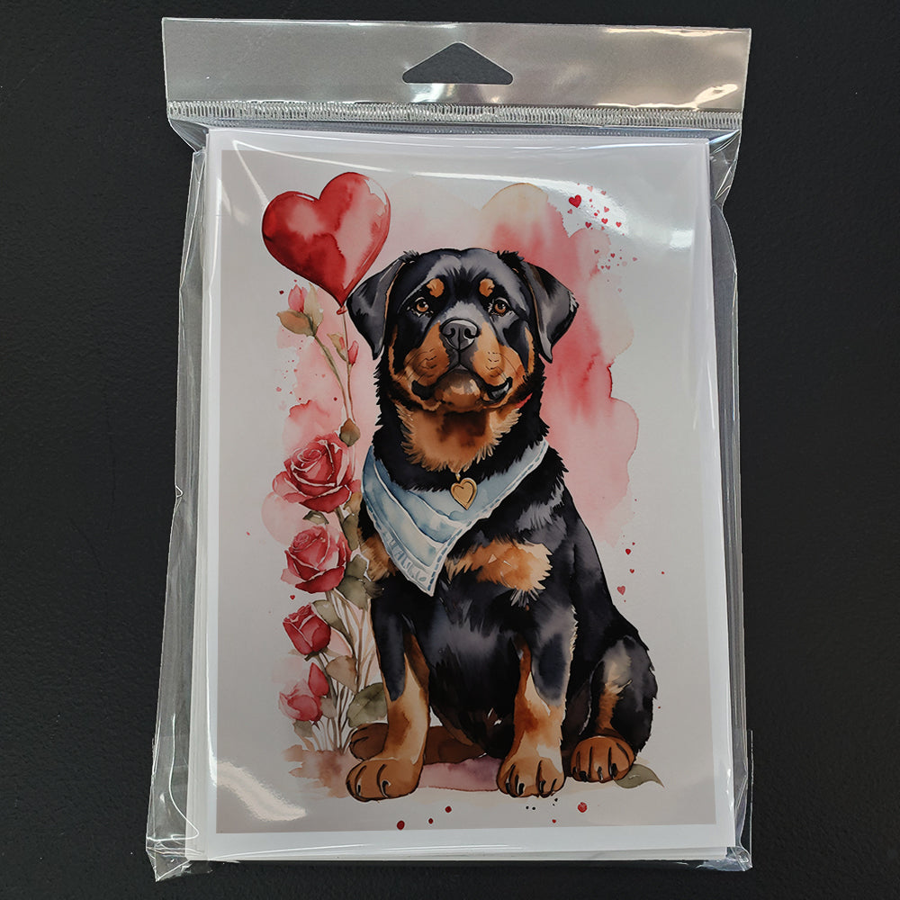 Rottweiler Valentine Roses Greeting Cards Pack of 8
