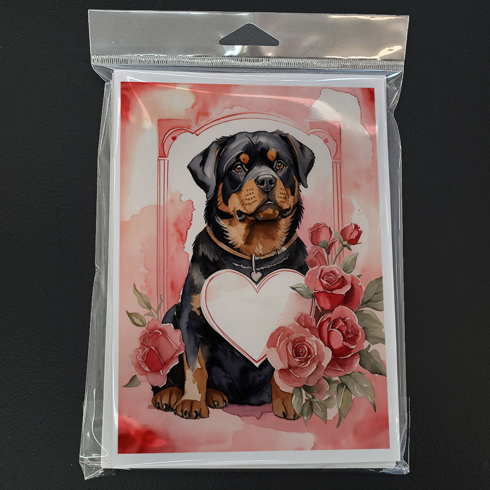 Rottweiler Valentine Roses Greeting Cards Pack of 8