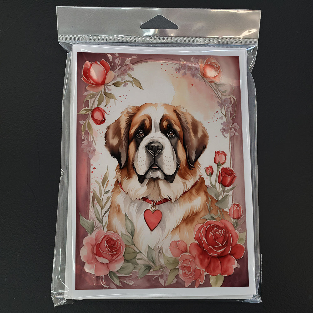 Saint Bernard Valentine Roses Greeting Cards Pack of 8