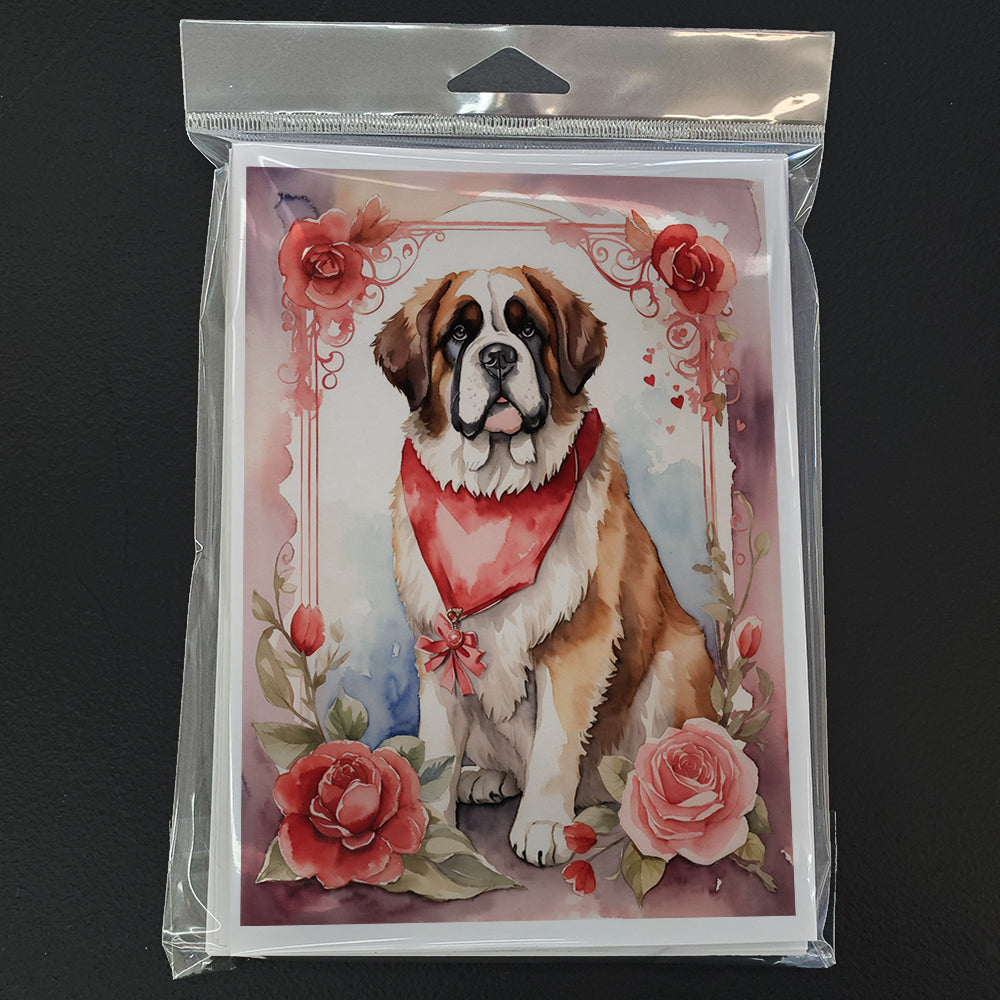 Saint Bernard Valentine Roses Greeting Cards Pack of 8