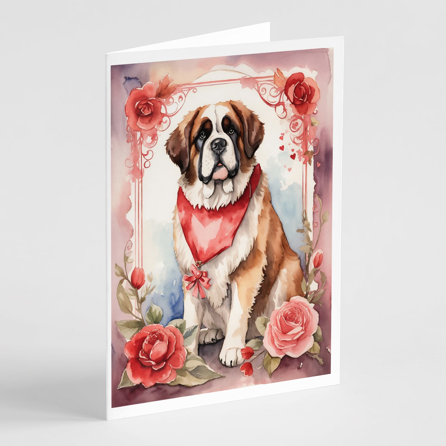 Buy this Saint Bernard Valentine Roses Greeting Cards Pack of 8