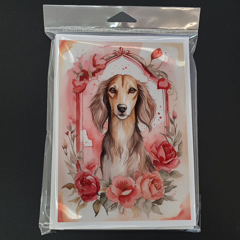 Saluki Valentine Roses Greeting Cards Pack of 8