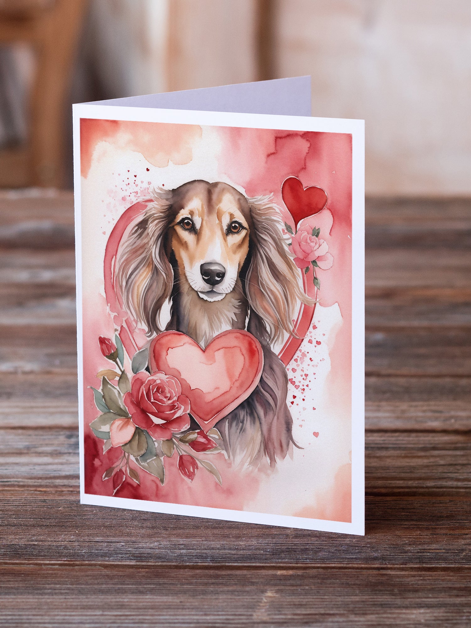 Saluki Valentine Roses Greeting Cards Pack of 8