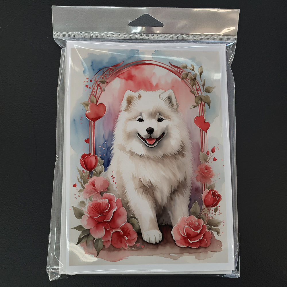 Samoyed Valentine Roses Greeting Cards Pack of 8